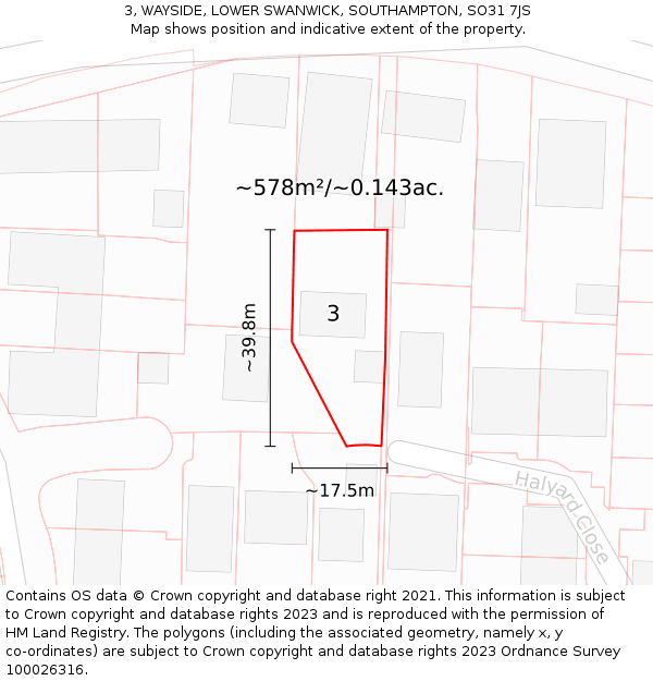 3, WAYSIDE, LOWER SWANWICK, SOUTHAMPTON, SO31 7JS: Plot and title map