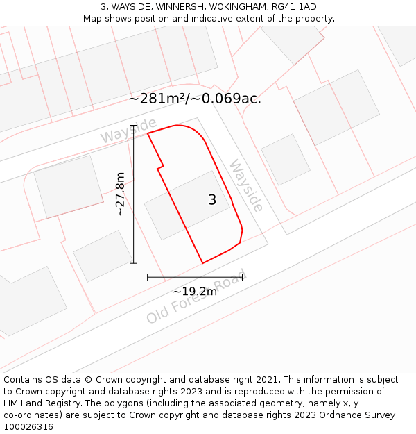 3, WAYSIDE, WINNERSH, WOKINGHAM, RG41 1AD: Plot and title map