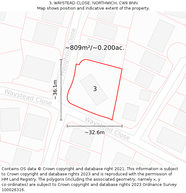 3, WAYSTEAD CLOSE, NORTHWICH, CW9 8NN: Plot and title map