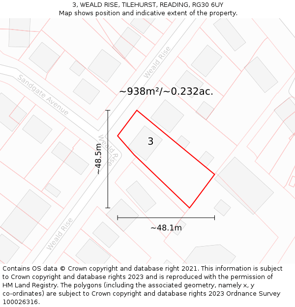 3, WEALD RISE, TILEHURST, READING, RG30 6UY: Plot and title map