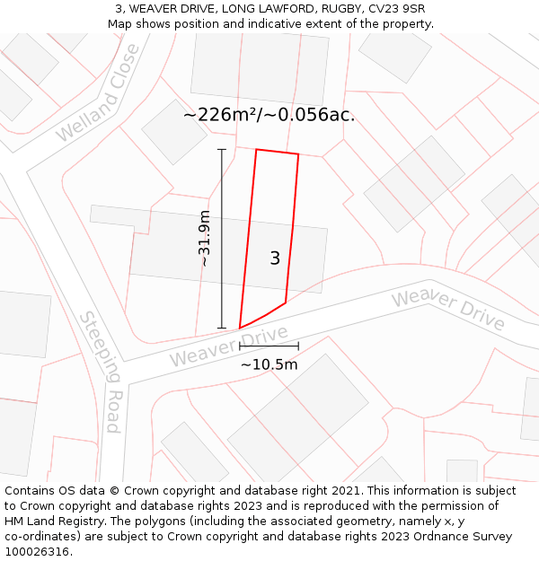 3, WEAVER DRIVE, LONG LAWFORD, RUGBY, CV23 9SR: Plot and title map
