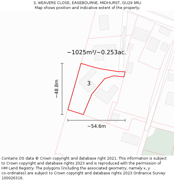 3, WEAVERS CLOSE, EASEBOURNE, MIDHURST, GU29 9RU: Plot and title map