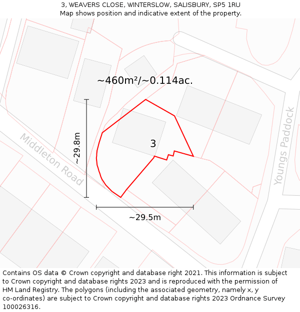 3, WEAVERS CLOSE, WINTERSLOW, SALISBURY, SP5 1RU: Plot and title map
