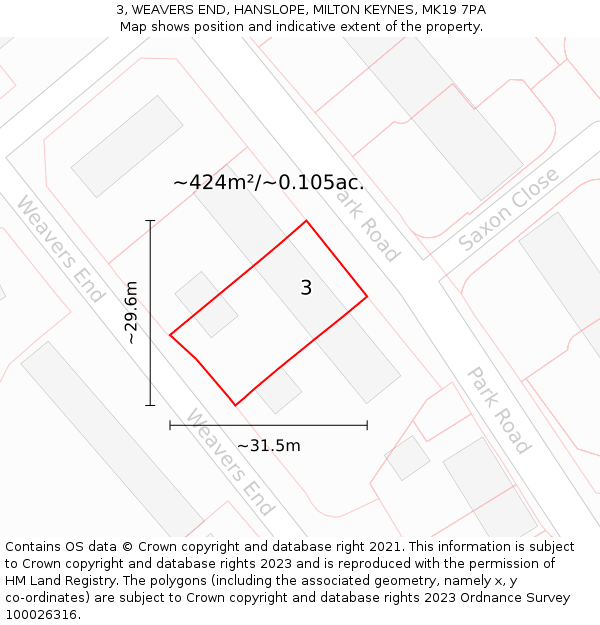 3, WEAVERS END, HANSLOPE, MILTON KEYNES, MK19 7PA: Plot and title map