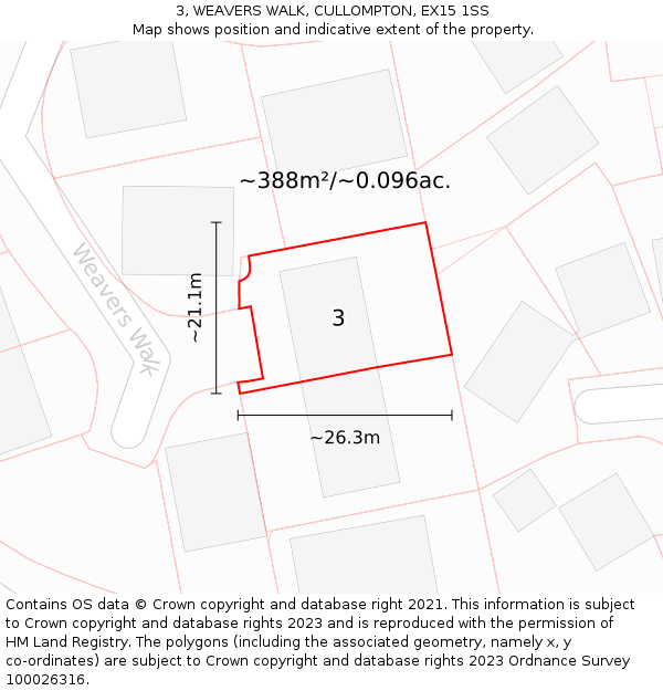 3, WEAVERS WALK, CULLOMPTON, EX15 1SS: Plot and title map