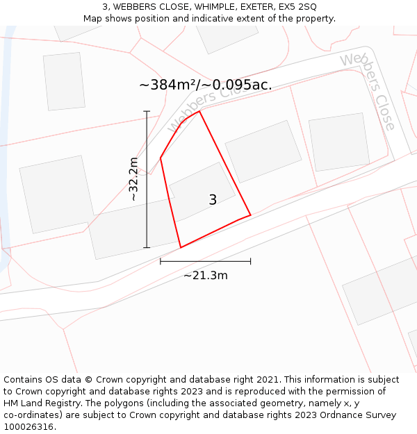 3, WEBBERS CLOSE, WHIMPLE, EXETER, EX5 2SQ: Plot and title map