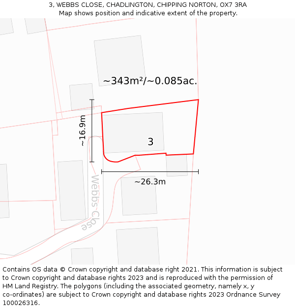 3, WEBBS CLOSE, CHADLINGTON, CHIPPING NORTON, OX7 3RA: Plot and title map