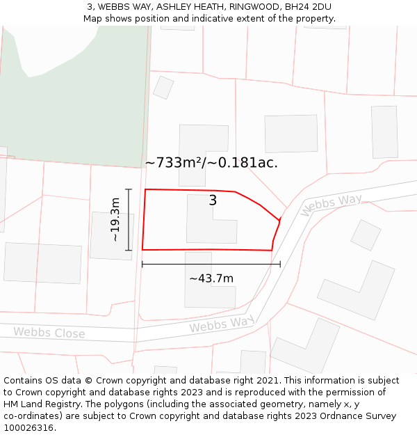 3, WEBBS WAY, ASHLEY HEATH, RINGWOOD, BH24 2DU: Plot and title map
