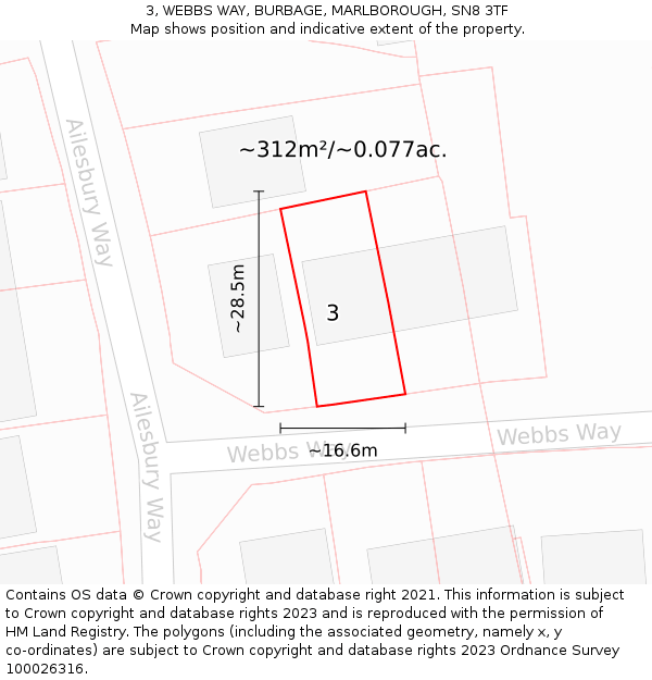 3, WEBBS WAY, BURBAGE, MARLBOROUGH, SN8 3TF: Plot and title map