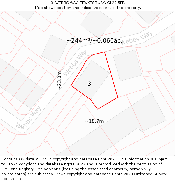 3, WEBBS WAY, TEWKESBURY, GL20 5FR: Plot and title map