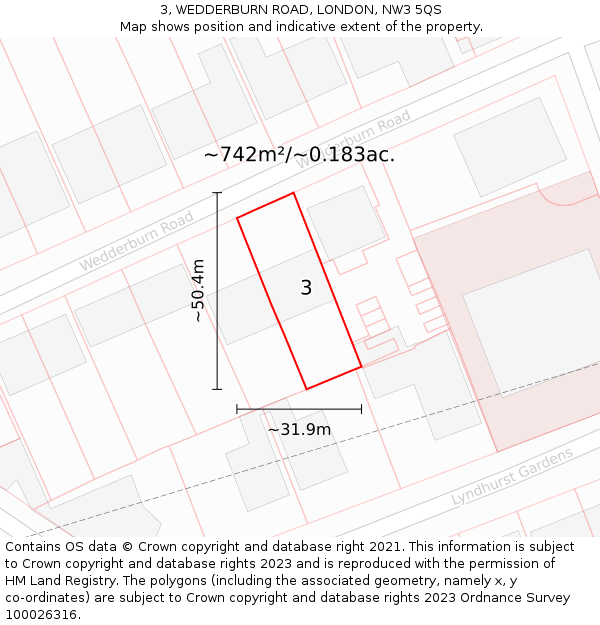 3, WEDDERBURN ROAD, LONDON, NW3 5QS: Plot and title map