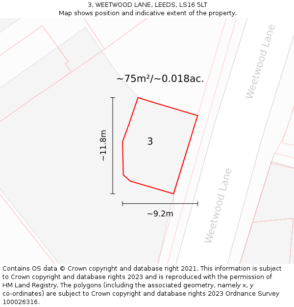 3, WEETWOOD LANE, LEEDS, LS16 5LT: Plot and title map