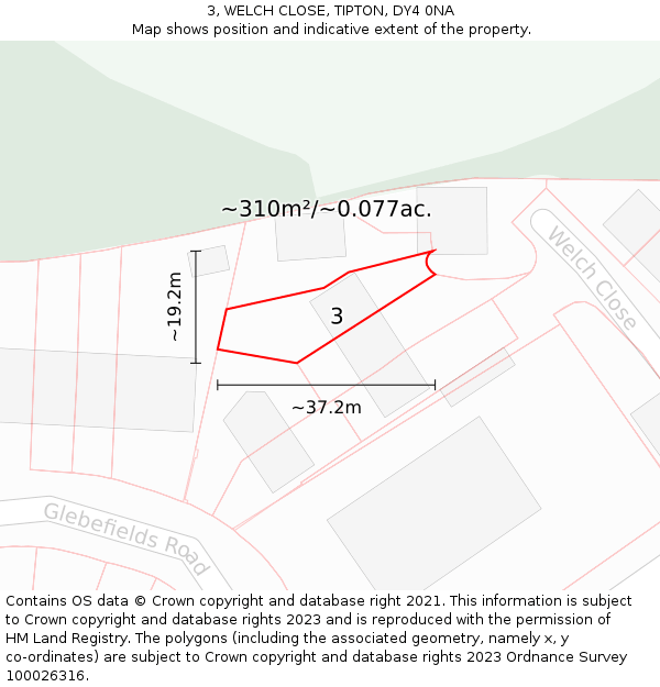 3, WELCH CLOSE, TIPTON, DY4 0NA: Plot and title map