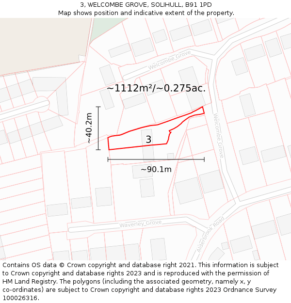 3, WELCOMBE GROVE, SOLIHULL, B91 1PD: Plot and title map