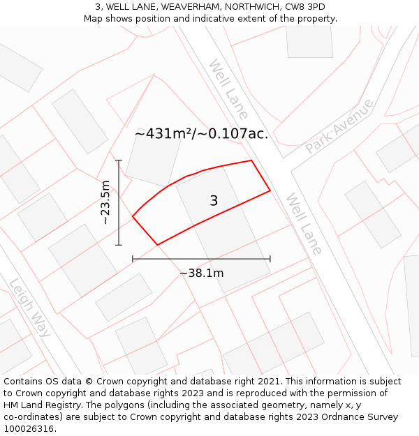3, WELL LANE, WEAVERHAM, NORTHWICH, CW8 3PD: Plot and title map