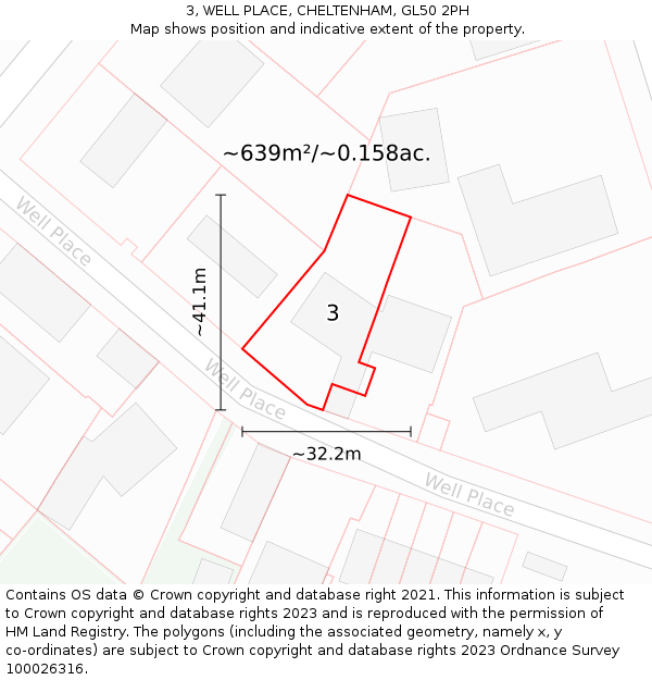 3, WELL PLACE, CHELTENHAM, GL50 2PH: Plot and title map