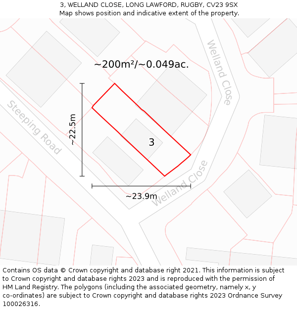 3, WELLAND CLOSE, LONG LAWFORD, RUGBY, CV23 9SX: Plot and title map
