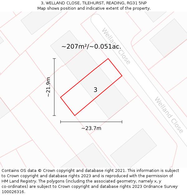 3, WELLAND CLOSE, TILEHURST, READING, RG31 5NP: Plot and title map