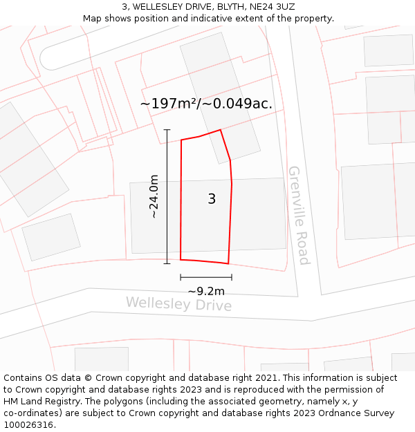 3, WELLESLEY DRIVE, BLYTH, NE24 3UZ: Plot and title map
