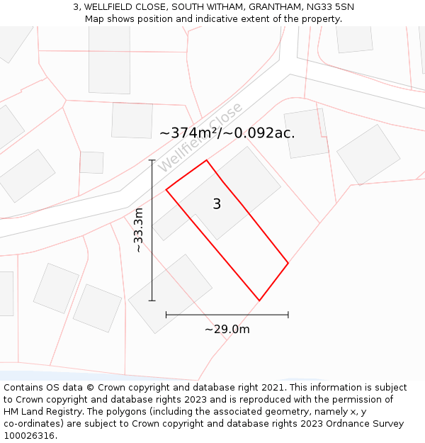 3, WELLFIELD CLOSE, SOUTH WITHAM, GRANTHAM, NG33 5SN: Plot and title map