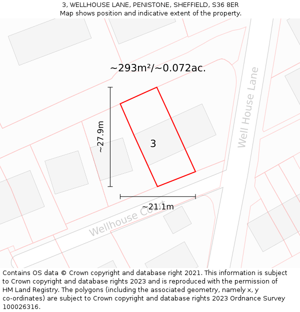 3, WELLHOUSE LANE, PENISTONE, SHEFFIELD, S36 8ER: Plot and title map