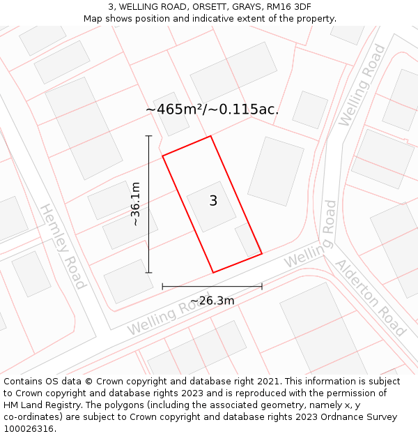 3, WELLING ROAD, ORSETT, GRAYS, RM16 3DF: Plot and title map