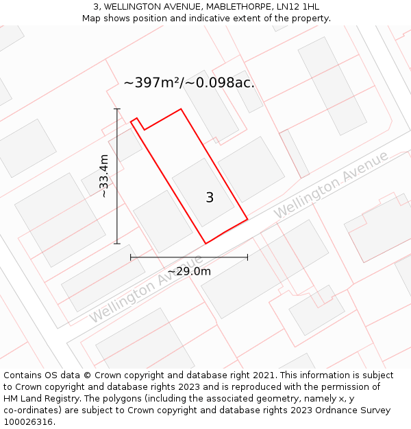 3, WELLINGTON AVENUE, MABLETHORPE, LN12 1HL: Plot and title map