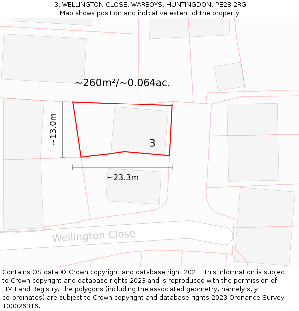 3, WELLINGTON CLOSE, WARBOYS, HUNTINGDON, PE28 2RG: Plot and title map
