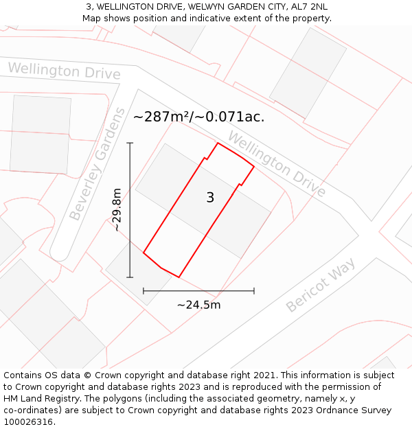 3, WELLINGTON DRIVE, WELWYN GARDEN CITY, AL7 2NL: Plot and title map
