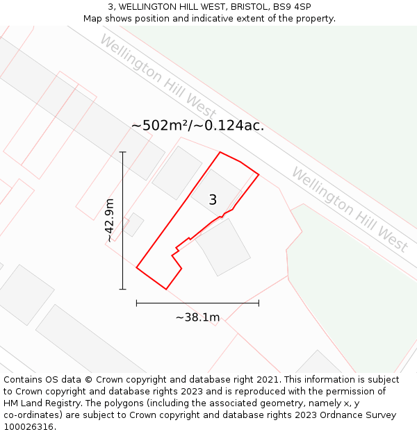 3, WELLINGTON HILL WEST, BRISTOL, BS9 4SP: Plot and title map