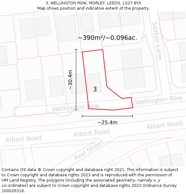 3, WELLINGTON ROW, MORLEY, LEEDS, LS27 8YX: Plot and title map