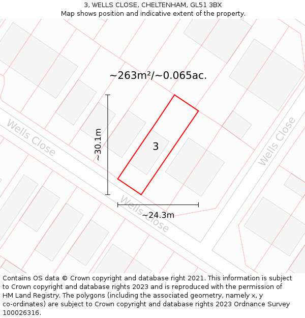 3, WELLS CLOSE, CHELTENHAM, GL51 3BX: Plot and title map