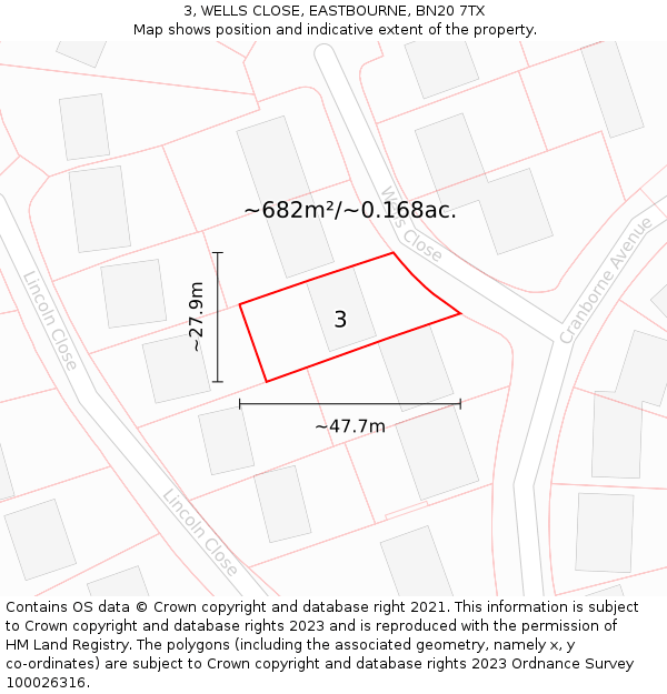 3, WELLS CLOSE, EASTBOURNE, BN20 7TX: Plot and title map