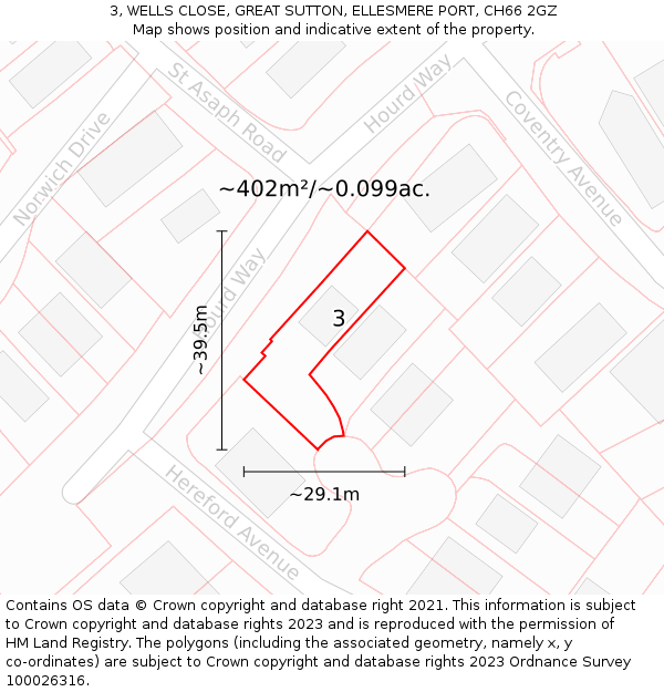 3, WELLS CLOSE, GREAT SUTTON, ELLESMERE PORT, CH66 2GZ: Plot and title map