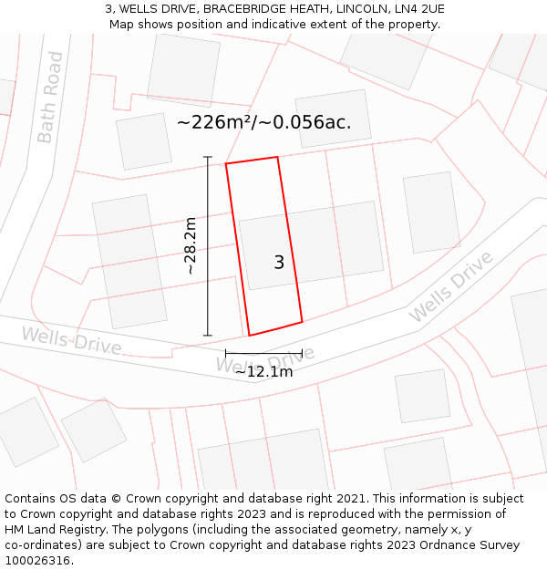 3, WELLS DRIVE, BRACEBRIDGE HEATH, LINCOLN, LN4 2UE: Plot and title map