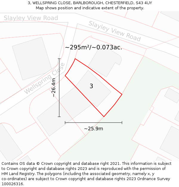 3, WELLSPRING CLOSE, BARLBOROUGH, CHESTERFIELD, S43 4UY: Plot and title map