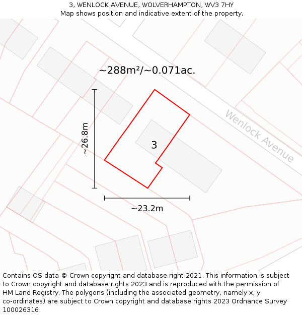 3, WENLOCK AVENUE, WOLVERHAMPTON, WV3 7HY: Plot and title map