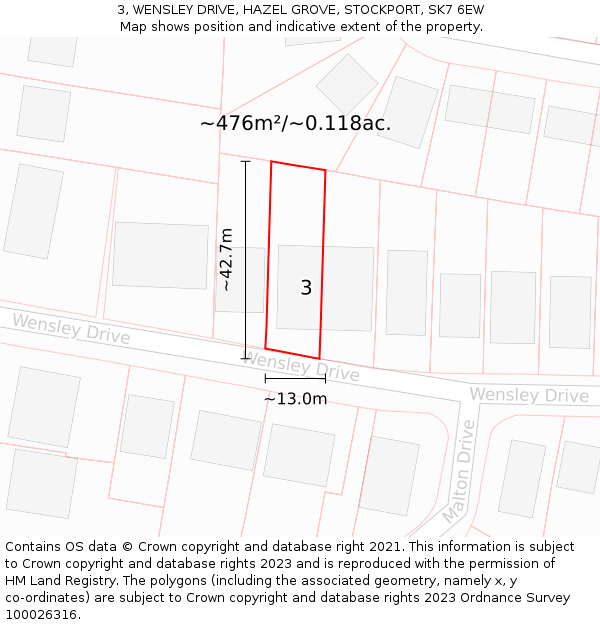 3, WENSLEY DRIVE, HAZEL GROVE, STOCKPORT, SK7 6EW: Plot and title map