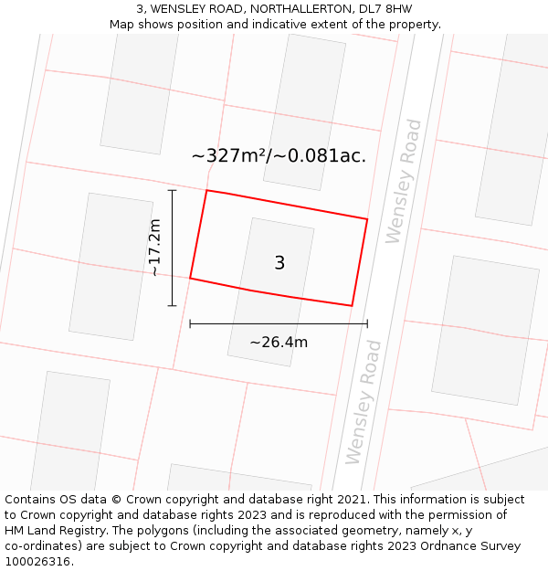 3, WENSLEY ROAD, NORTHALLERTON, DL7 8HW: Plot and title map