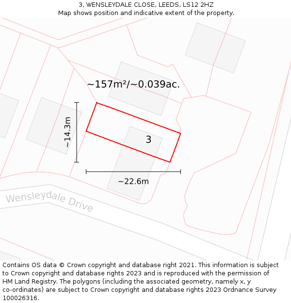 3, WENSLEYDALE CLOSE, LEEDS, LS12 2HZ: Plot and title map