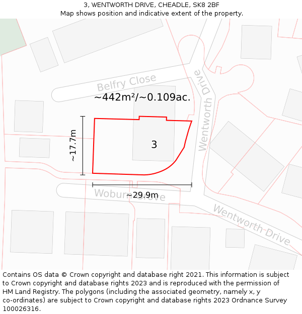 3, WENTWORTH DRIVE, CHEADLE, SK8 2BF: Plot and title map