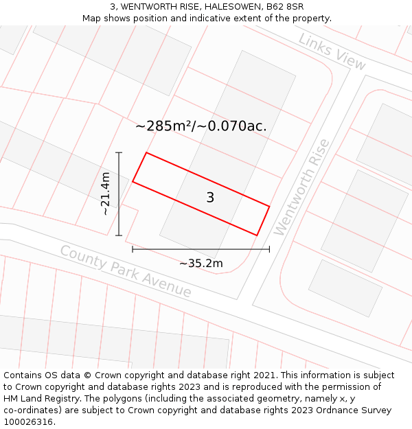 3, WENTWORTH RISE, HALESOWEN, B62 8SR: Plot and title map
