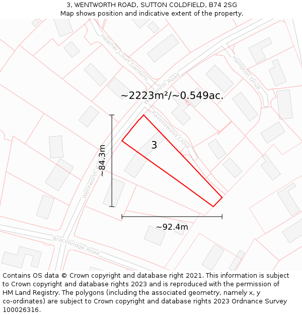 3, WENTWORTH ROAD, SUTTON COLDFIELD, B74 2SG: Plot and title map