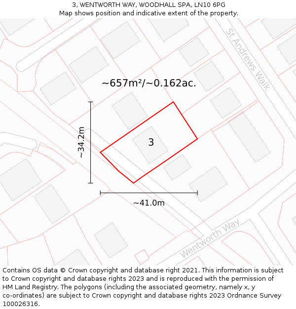 3, WENTWORTH WAY, WOODHALL SPA, LN10 6PG: Plot and title map