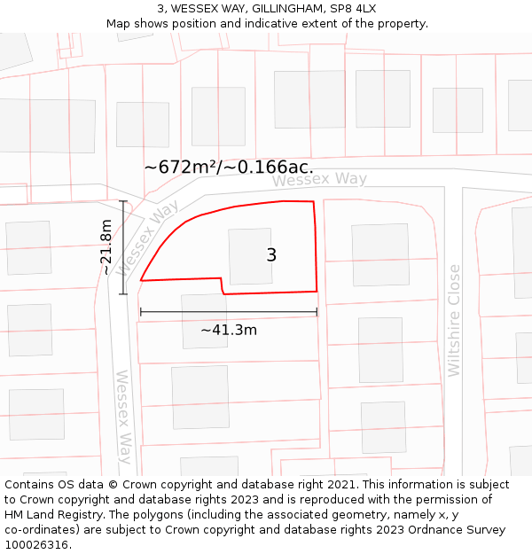3, WESSEX WAY, GILLINGHAM, SP8 4LX: Plot and title map