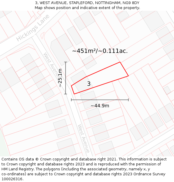 3, WEST AVENUE, STAPLEFORD, NOTTINGHAM, NG9 8DY: Plot and title map