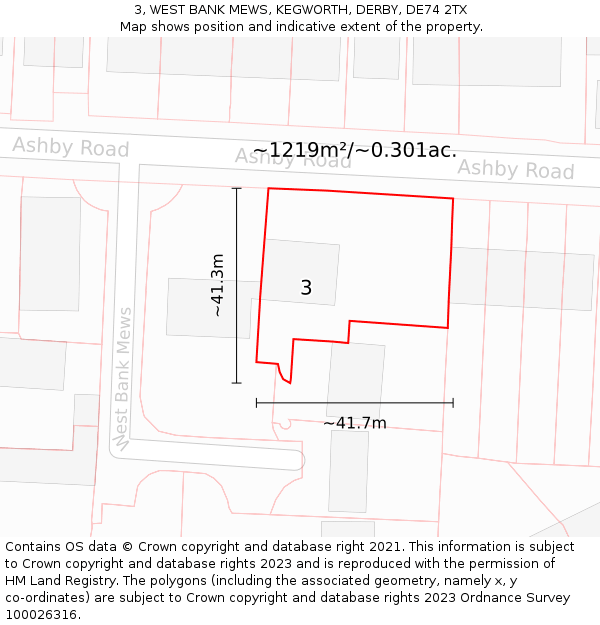 3, WEST BANK MEWS, KEGWORTH, DERBY, DE74 2TX: Plot and title map