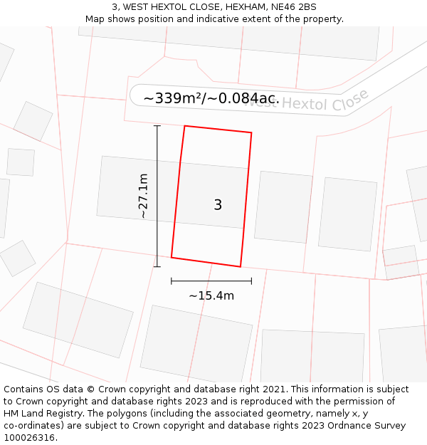 3, WEST HEXTOL CLOSE, HEXHAM, NE46 2BS: Plot and title map