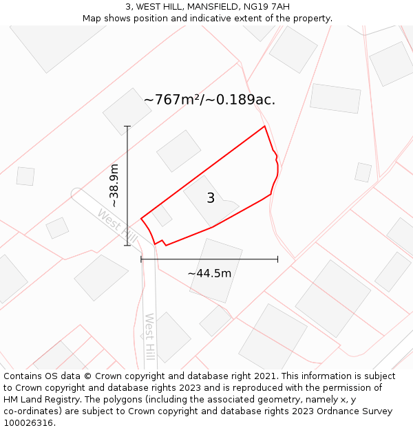 3, WEST HILL, MANSFIELD, NG19 7AH: Plot and title map