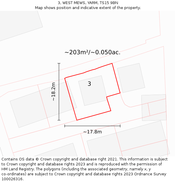 3, WEST MEWS, YARM, TS15 9BN: Plot and title map